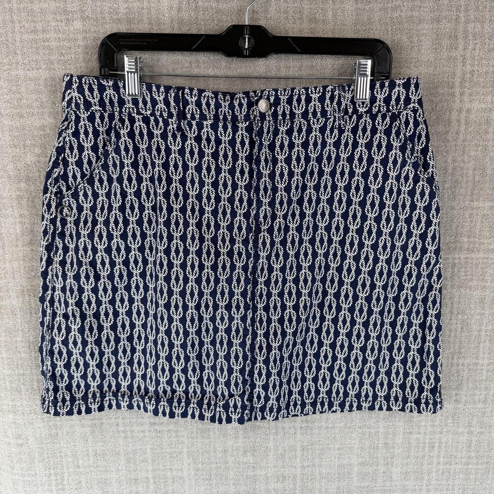 Croft & Barrow Skort Womens 14 Blue Short Geometric Zip Pockets Button Stretch